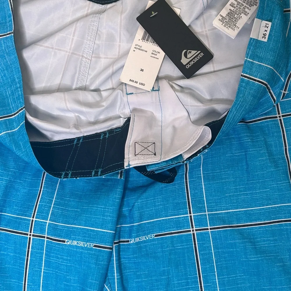 Quiksilver Electric 21‎ Blue Board Shorts Quick-Dry Plaid Draw Cord Sz 36